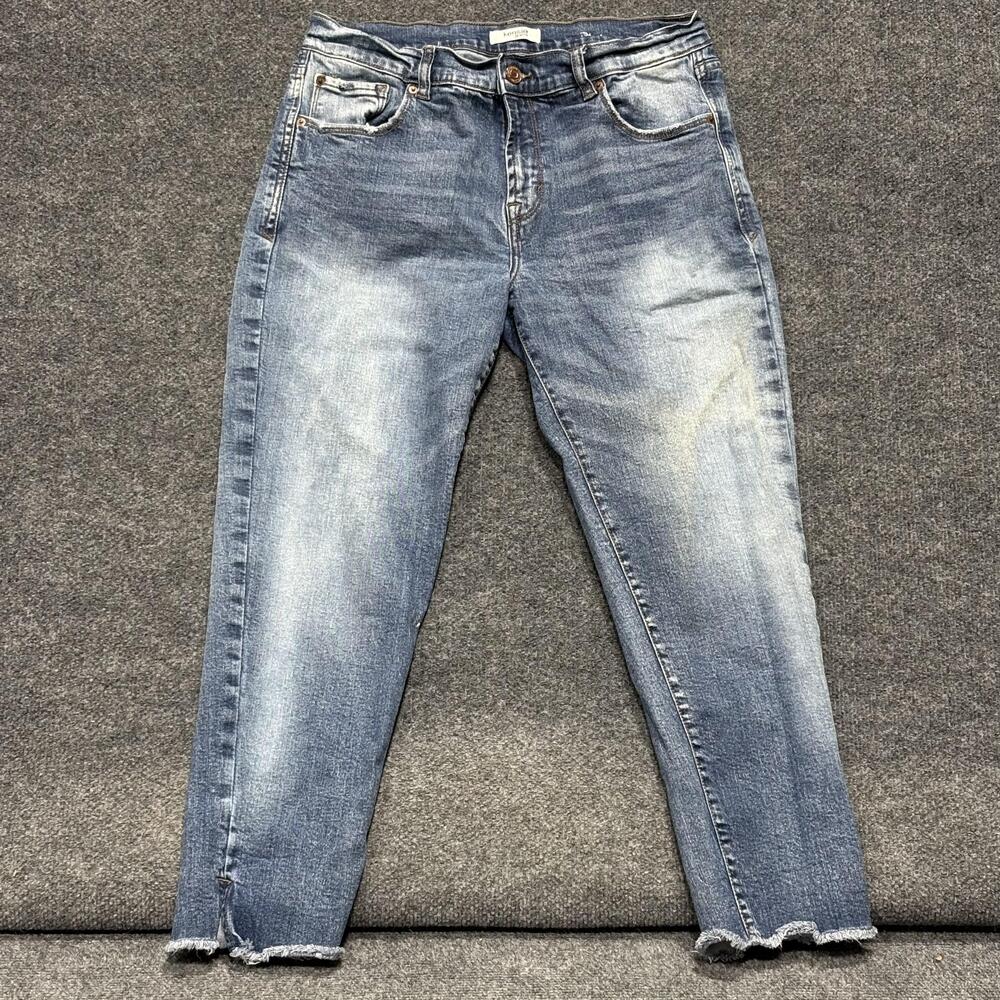 Kensie Jeans Womens 8/29 Blue Stretch Denim Raw Hem Frayed Ankle Medium Wash